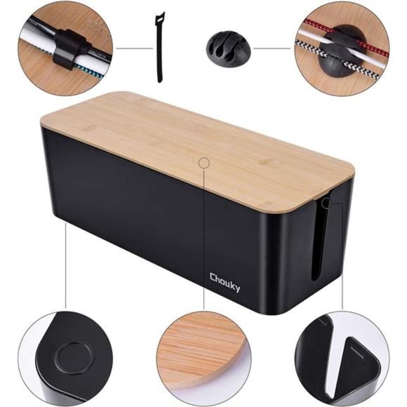 2 Pack Large Cable Management Box – Wooden Style Cord Organizer Box and Cover - Picture 6 of 7
